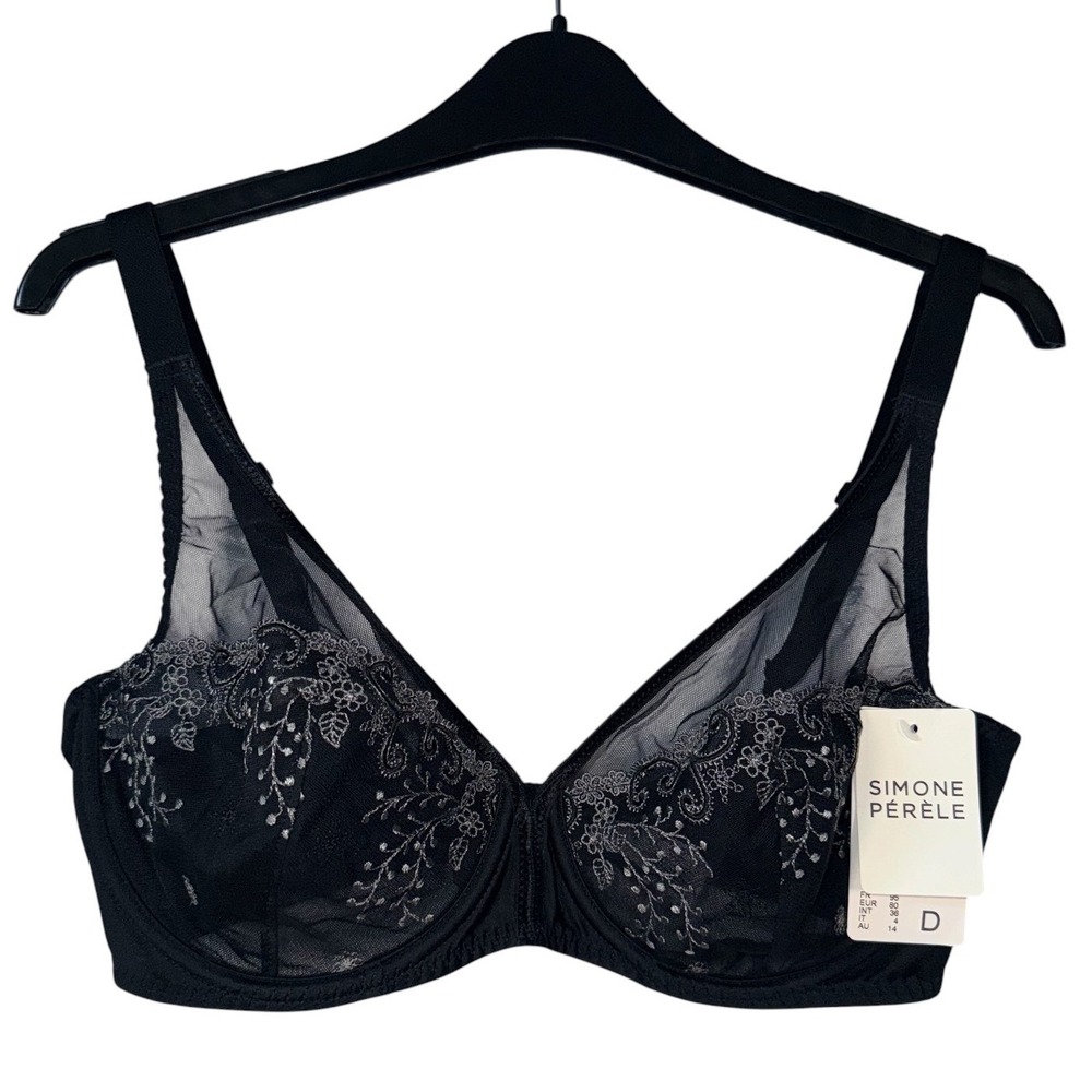 Simone Perele Womens Size 36D Black Lace Unlined Underwire Bra NWT